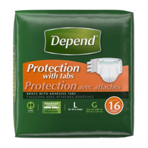 Depend Protection w/Tabs Adult Diapers, Maximum Absorbency, Size Large, 16 Count
